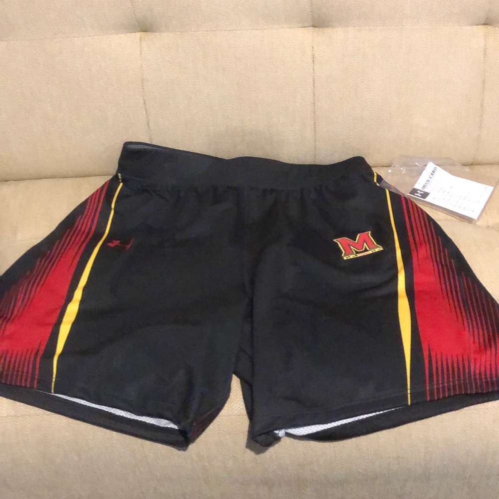 Under Armour Maryland Terps Lacrosse game men’s shorts size L, black & red, NEW